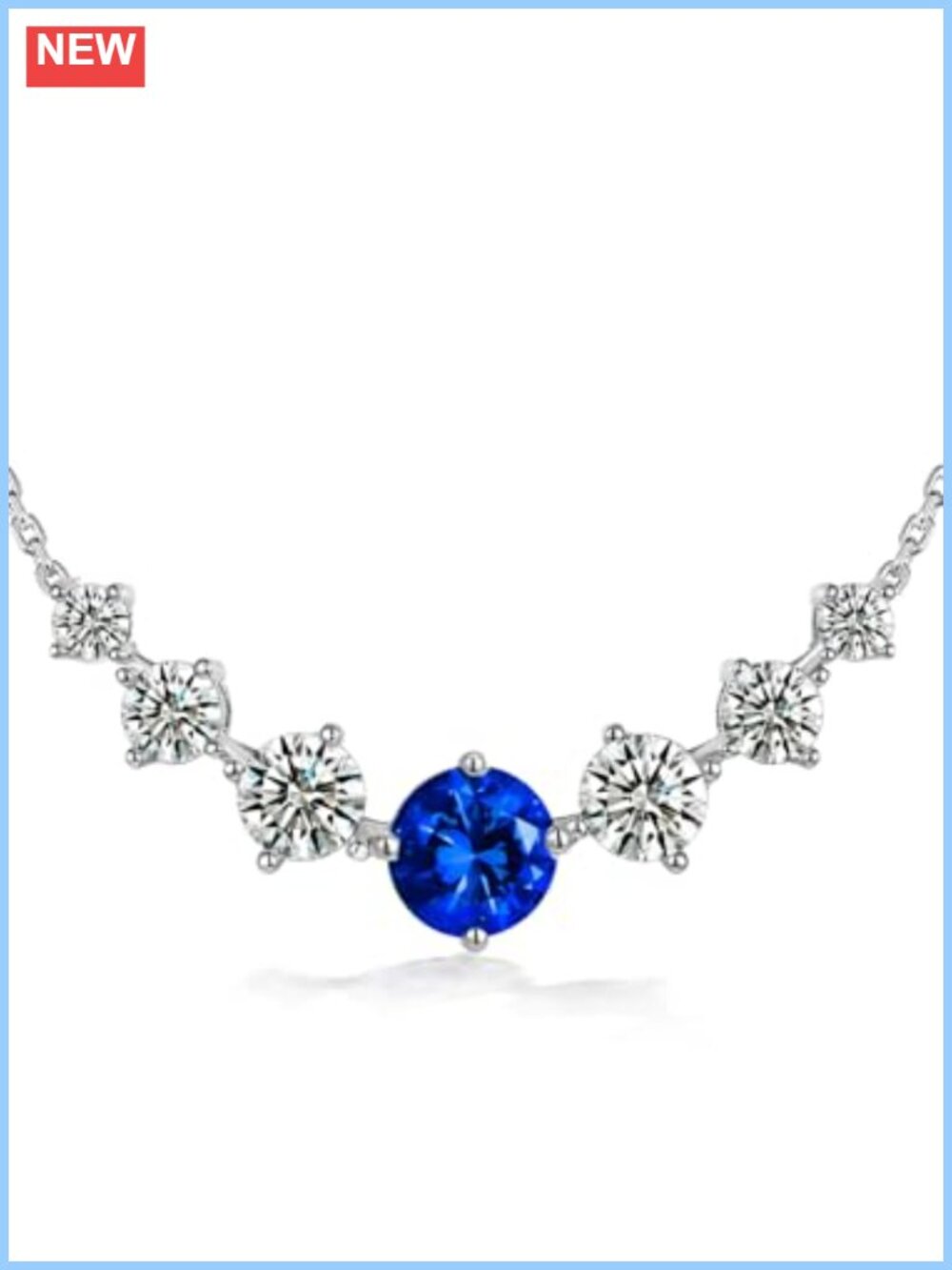 7 Stones Moissanite & Sapphire Necklace 925 Silver Pendant